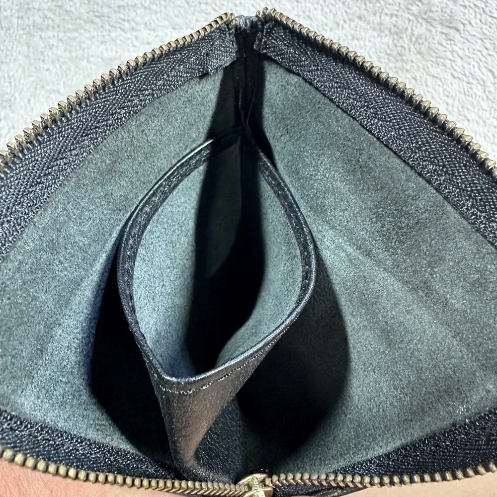 Fossil Coin Pouch Women OS Black Leather L-Zip Wallet Small Minimalist Pouch